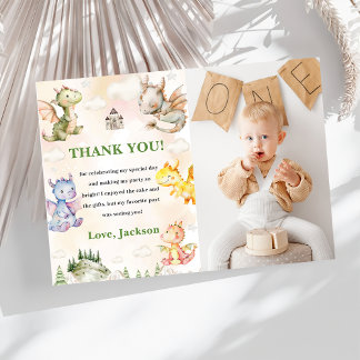 Aquarellfarben Niedlicher Drache Geburtstag Danke  Einladung