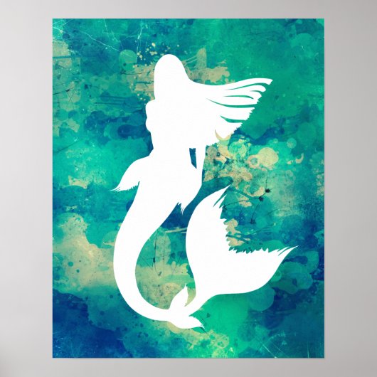 Aquarellfarben Ocean Hues Meerjungfrau Silhouette Poster (Vorne)