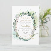 Aquarellfarben Olive Blätter Geometrische Hochzeit Einladung (Stehend Vorderseite)