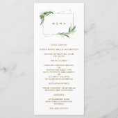 Aquarellfarben Olive Blätter Goldtaufe Menükarte (Vorderseite)