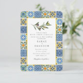 Aquarellfarben Olive Blue tile Mediterrane Hochzei Einladung (Stehend Vorderseite)