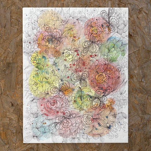 Aquarellfarben Ombre und farbige, florale Doodle A Puzzle