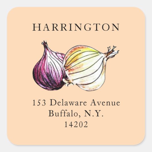 Aquarellfarben Onions HandGezeichnet Rücksendeadre Quadratischer Aufkleber (Vorderseite)