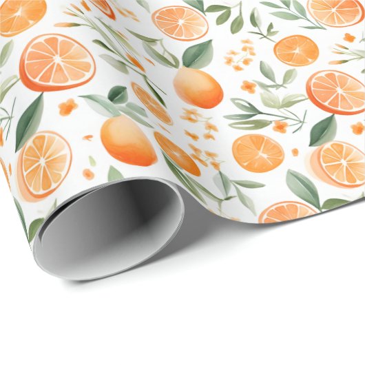 Aquarellfarben Orange & Blätter auf Weiß Geschenkpapier (Rolleneckpunkt)