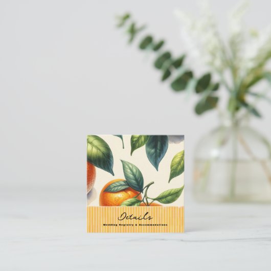 Aquarellfarben Orange-Blätter Hochzeitdetails Quadratische Visitenkarte (Stehend Vorderseite)