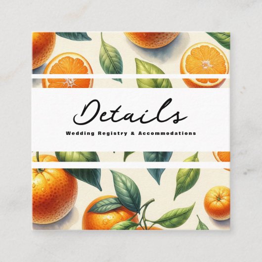Aquarellfarben Orange-Blätter Hochzeitdetails Quadratische Visitenkarte (Vorderseite)
