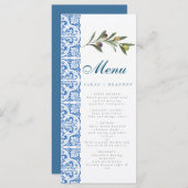 Aquarellfarben Orange Blaue Fliesen Mittelmeer Oli Menükarte (Vorne/Hinten)