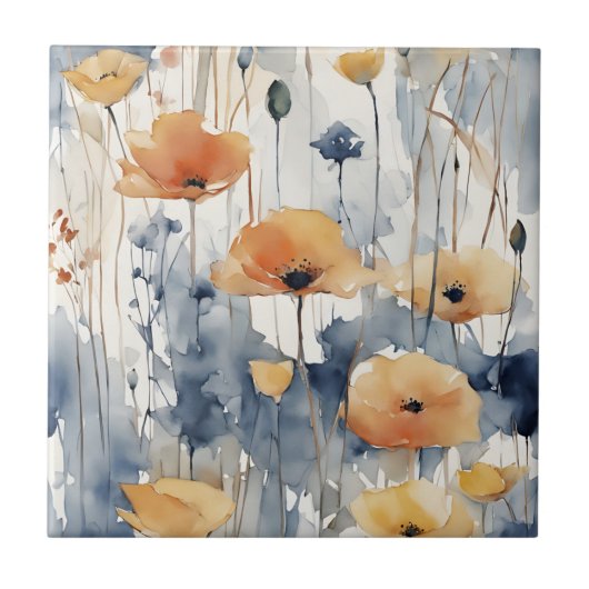 Aquarellfarben Orange Blume Blue Indigo Design 347 Fliese (Vorderseite)