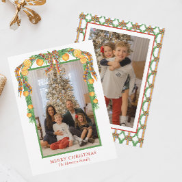 Aquarellfarben Orange Bow Garland Weihnachtsgebäck Feiertagskarte