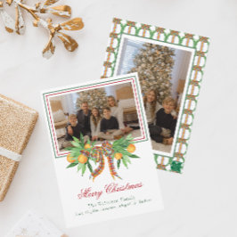 Aquarellfarben Orange Kariert Bow Garland Foto Feiertagskarte