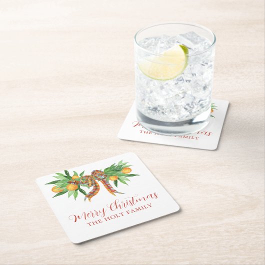 Aquarellfarben Orange Kariert Bow Weihnachten Rechteckiger Pappuntersetzer (Vor Ort)