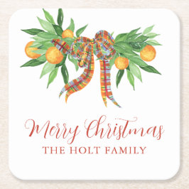 Aquarellfarben Orange Kariert Bow Weihnachten Rechteckiger Pappuntersetzer