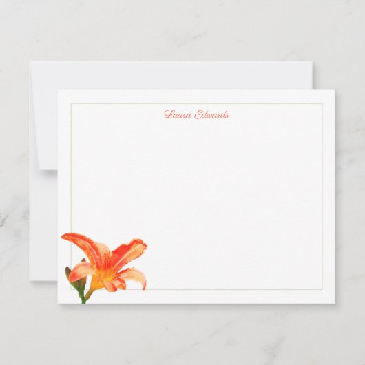 Aquarellfarben Orange Lily Green Border Personalis Mitteilungskarte (Vorderseite)