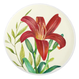 Aquarellfarben Orange Lily Illustration über Beige Keramikknauf