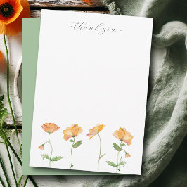 Aquarellfarben Orange Poppies Danke Stationery Mitteilungskarte