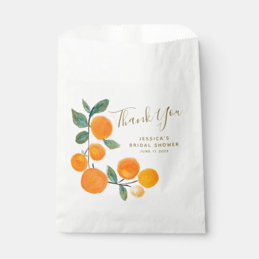 Aquarellfarben Orange Rustic Danke Brautparty Geschenktütchen (Vorderseite)