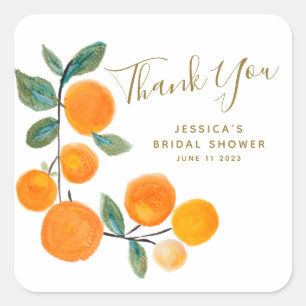 Aquarellfarben Orange Rustic Danke Brautparty Quadratischer Aufkleber