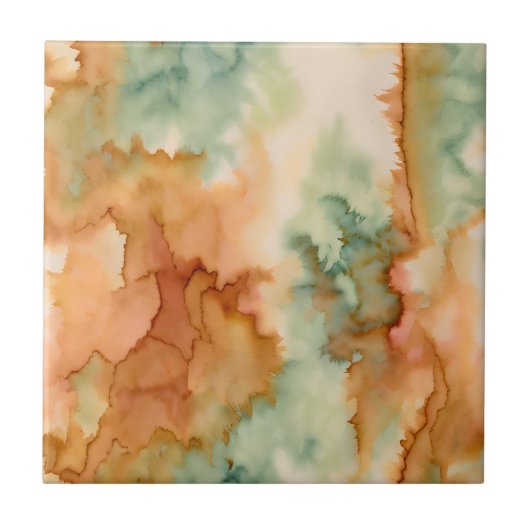 Aquarellfarben Orange, Tan, Braun und Blau Fliese (Vorderseite)