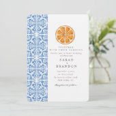 Aquarellfarben Orangefarbene blaue Fliesen mediter Einladung (Stehend Vorderseite)