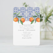 Aquarellfarben Orangefarbene blaue Fliesen mediter Einladung (Stehend Vorderseite)