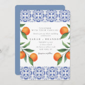 Aquarellfarben Orangefarbene blaue Fliesen mediter Einladung (Vorne/Hinten)