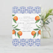 Aquarellfarben Orangefarbene blaue Fliesen mediter Einladung (Stehend Vorderseite)