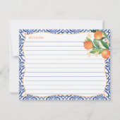 Aquarellfarben Orangen Amalfi Blaue Fliesen Rezept Einladung (Rückseite)