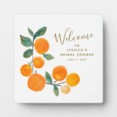 Aquarellfarben Orangen Frucht Rustikales Brautpart Fotoplatte (Vorderseite)