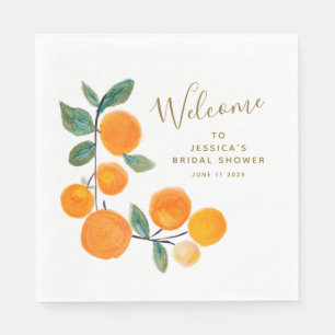 Aquarellfarben Orangen Frucht Rustikales Brautpart Serviette