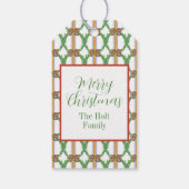 Aquarellfarben Orangen Kariert Bow Weihnachtsmonog Geschenkanhänger (Rückseite)