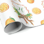 Aquarellfarben Orangen Kariert Bow Weihnachtsmonog Geschenkpapier (Rolleneckpunkt)