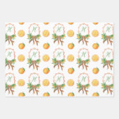 Aquarellfarben Orangen Kariert Bow Weihnachtsmonog Geschenkpapier Set (Vorderseite 2)