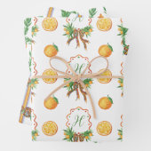 Aquarellfarben Orangen Kariert Bow Weihnachtsmonog Geschenkpapier Set (Beispiel)