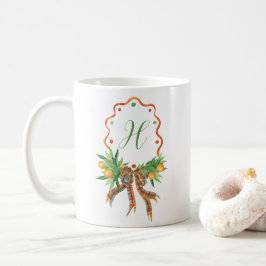 Aquarellfarben Orangen Kariert Bow Weihnachtsmonog Kaffeetasse