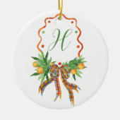 Aquarellfarben Orangen Kariert Bow Weihnachtsmonog Keramik Ornament (Vorne)