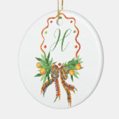 Aquarellfarben Orangen Kariert Bow Weihnachtsmonog Keramik Ornament (Links)