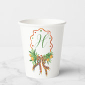 Aquarellfarben Orangen Kariert Bow Weihnachtsmonog Pappbecher (Vorderseite)