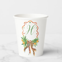 Aquarellfarben Orangen Kariert Bow Weihnachtsmonog Pappbecher