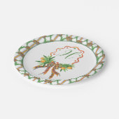 Aquarellfarben Orangen Kariert Bow Weihnachtsmonog Pappteller (Schrägansicht)