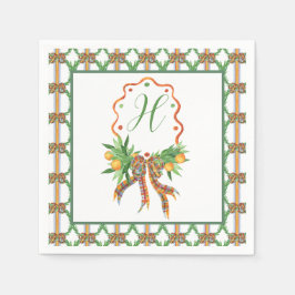 Aquarellfarben Orangen Kariert Bow Weihnachtsmonog Serviette