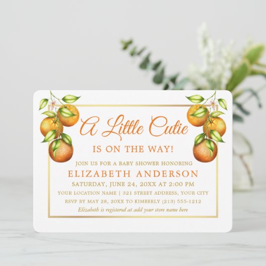 Aquarellfarben Orangen Kleine Süsse Gold Duschstre Einladung (Stehend Vorderseite)