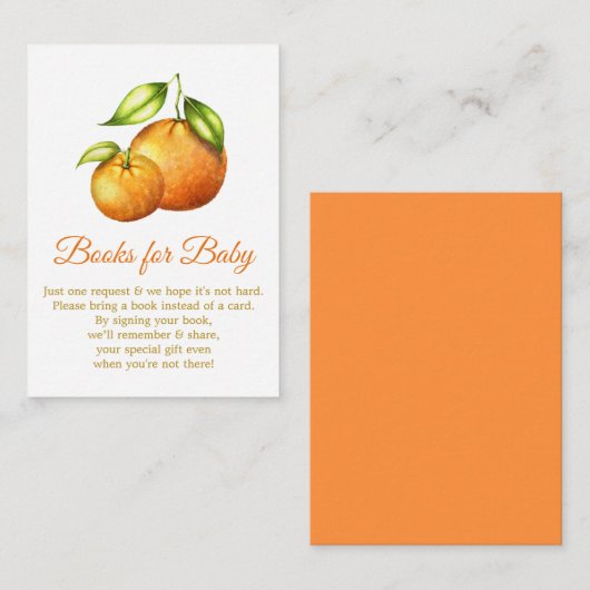 Aquarellfarben Orangen Zitrusbücher für Babydusche Begleitkarte (Vorne/Hinten)