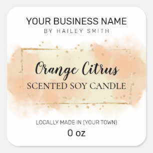 Aquarellfarben Orangenzitrus Scented Soy Candle Quadratischer Aufkleber