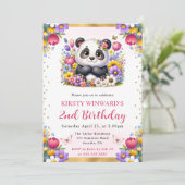 Aquarellfarben Osterpanda Frühlingsblumen Geburtst Einladung (Stehend Vorderseite)