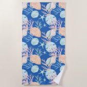 Aquarellfarben Ozeanmuscheln und Korallenmuster Strandtuch (Vorderseite)