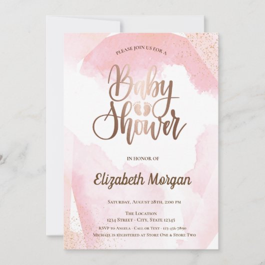 Aquarellfarben Paint Splash Rose Gold Baby Dusche Einladung (Vorderseite)