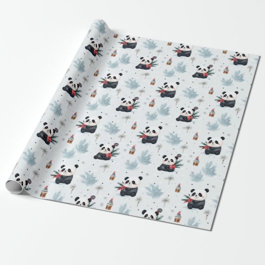 Aquarellfarben panda Winterurlaubsmuster Geschenkpapier (Ungerollt)