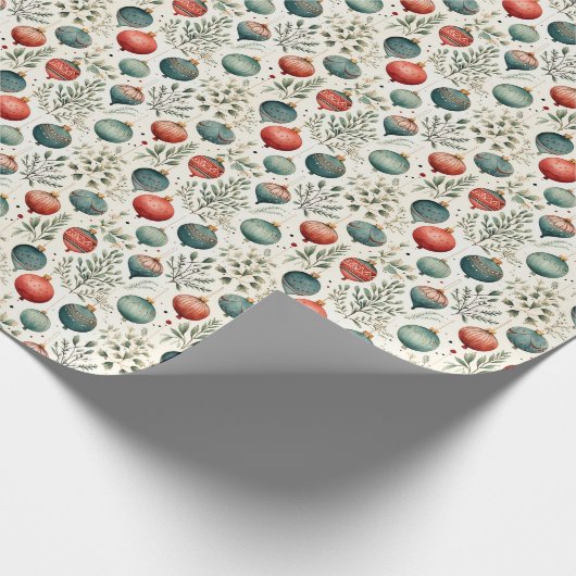 Aquarellfarben, Pastellfarben Weihnachtsbällchen Geschenkpapier (Ecke)