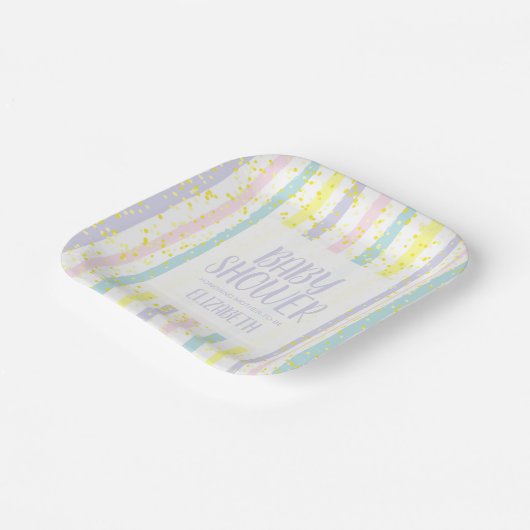 Aquarellfarben Pastellstreifen neutrale Babydusche Pappteller (Gewinkelt)