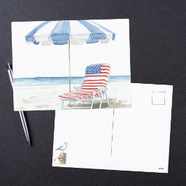 Aquarellfarben Patriotische Red White & Blue Beach Feiertagspostkarte